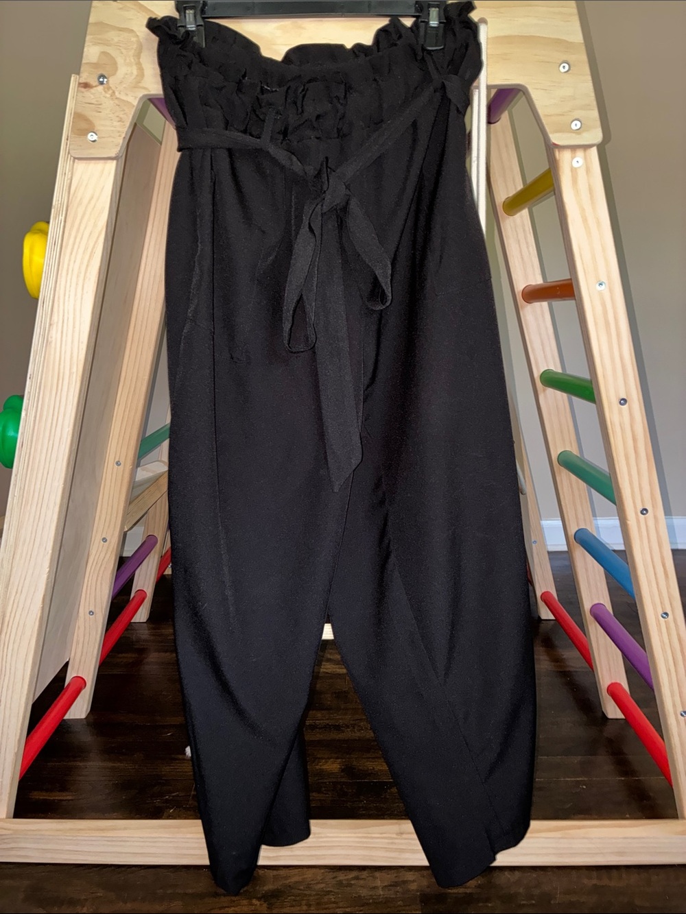 SHEIN Black High-Waist Paperbag Wide Leg Pants with Belt